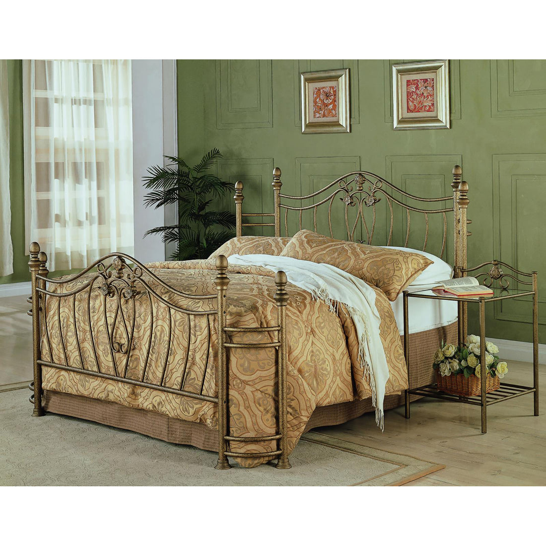 Antique Brushed Gold Metalwork Headboard And Footboard Queen Gold Bedroom Traditional Metal