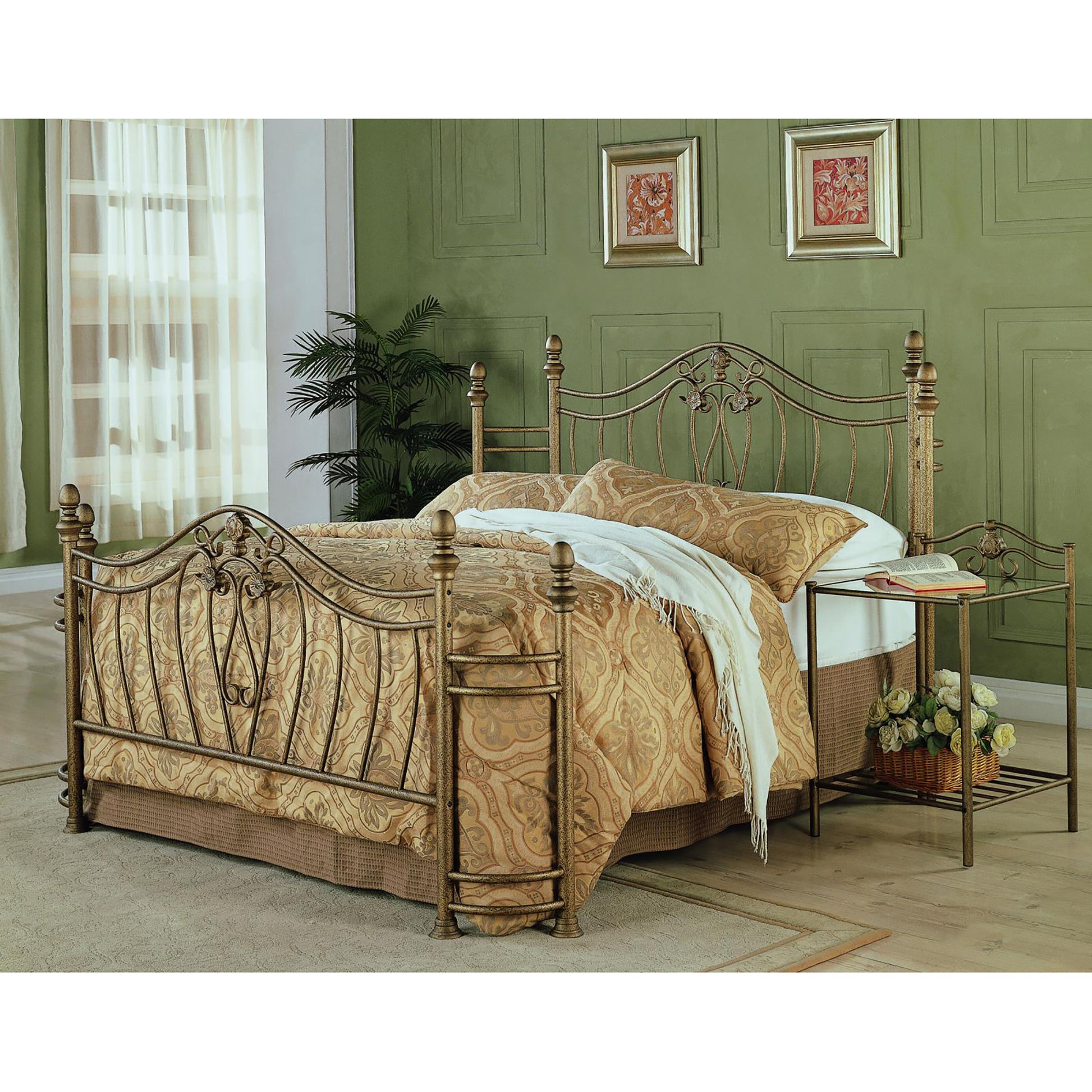 Antique Brushed Gold Metalwork Headboard And Footboard Queen Gold Bedroom Traditional Metal