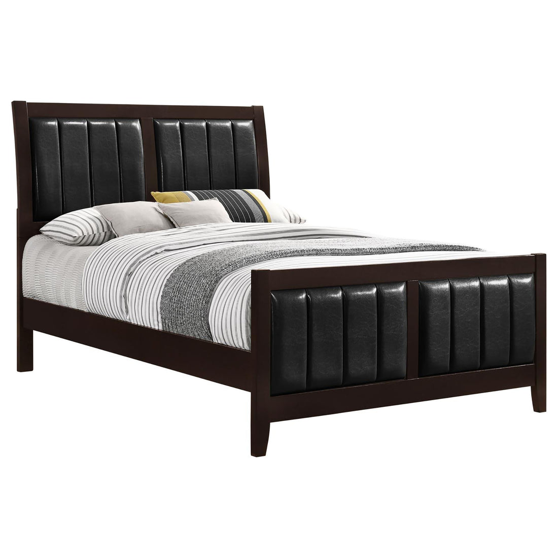 Cappuccino And Black Tufted Full Panel Bed Box Spring Required Full Brown Wood Bedroom Contemporary,Modern Rubberwood Panel Faux Leather Wood