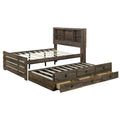 2 Pieces Bedroom Sets Farmhouse Style Full Size Bookcase Captain Bed And Nightstand, Rustic Brown Full Rustic Brown Bed Included,Nightstand Included Plywood
