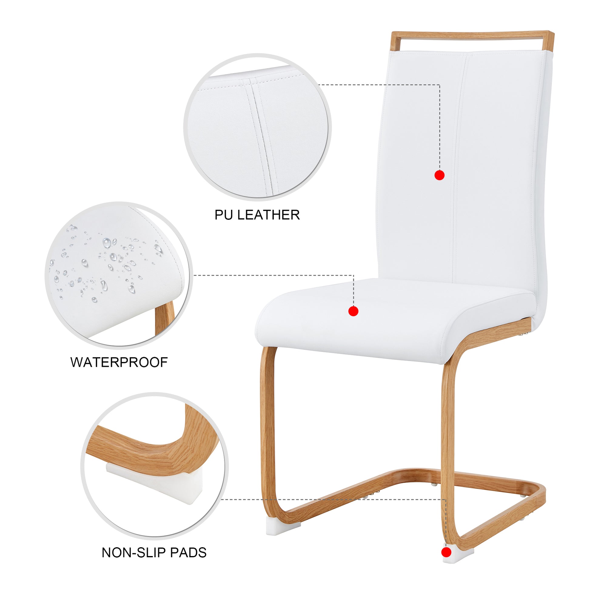 1 Table With 6 Chairs. Glass Dining Table With 0.39 "Tempered Glass Tabletop And Wooden Metal Legs. Pu Leather High Backrest Cushioned Side Chair With C Shaped Chrome Metal Legs. Transparent Glass