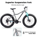 Ecarpat 26 Inch Fat Tires Mountain Bike, 4 Inch Wide Wheel, 21 Speed Disc Brakes, Mens Womens Trail Beach Snow Commuter City Mountain Bike,High Carbon Steel Frame Front Fork Bicycles Cycling Gray Without Durable Garden & Outdoor Contemporary,Sporty