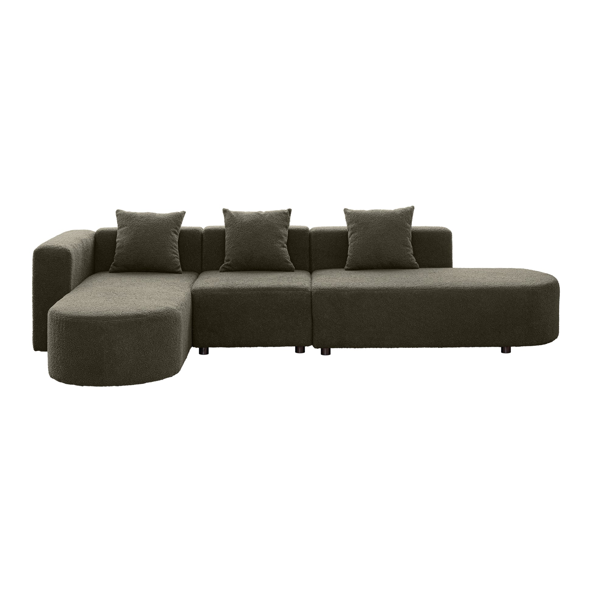 Modern Sectional L Shape Boucle Sofa With Curved Seat Facing Left Green Modern Foam Boucle