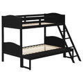 Black Twin Full Bunk Bed With Arched Headboard Black Wood Bedroom Transitional Rubberwood Bunk Wood