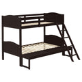 Espresso Twin Full Bunk Bed With Arched Headboard Brown Wood Espresso Bedroom Transitional Rubberwood Bunk Wood