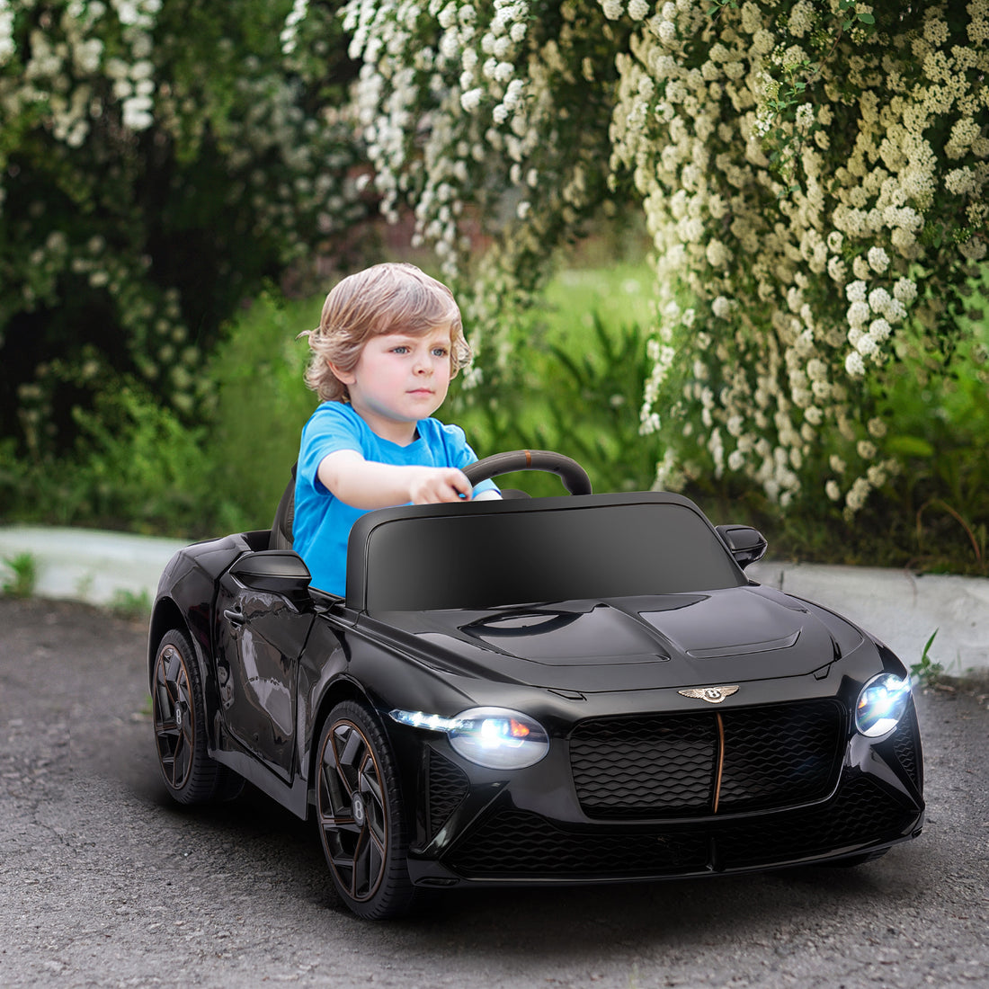 Aosom Bentley Bacalar Licensed Kids Ride On Car With Butterfly Doors, 12V Electric Car For Kids With Remote Control, Suspension System, Horn, Music, Lights, Black Black Steel