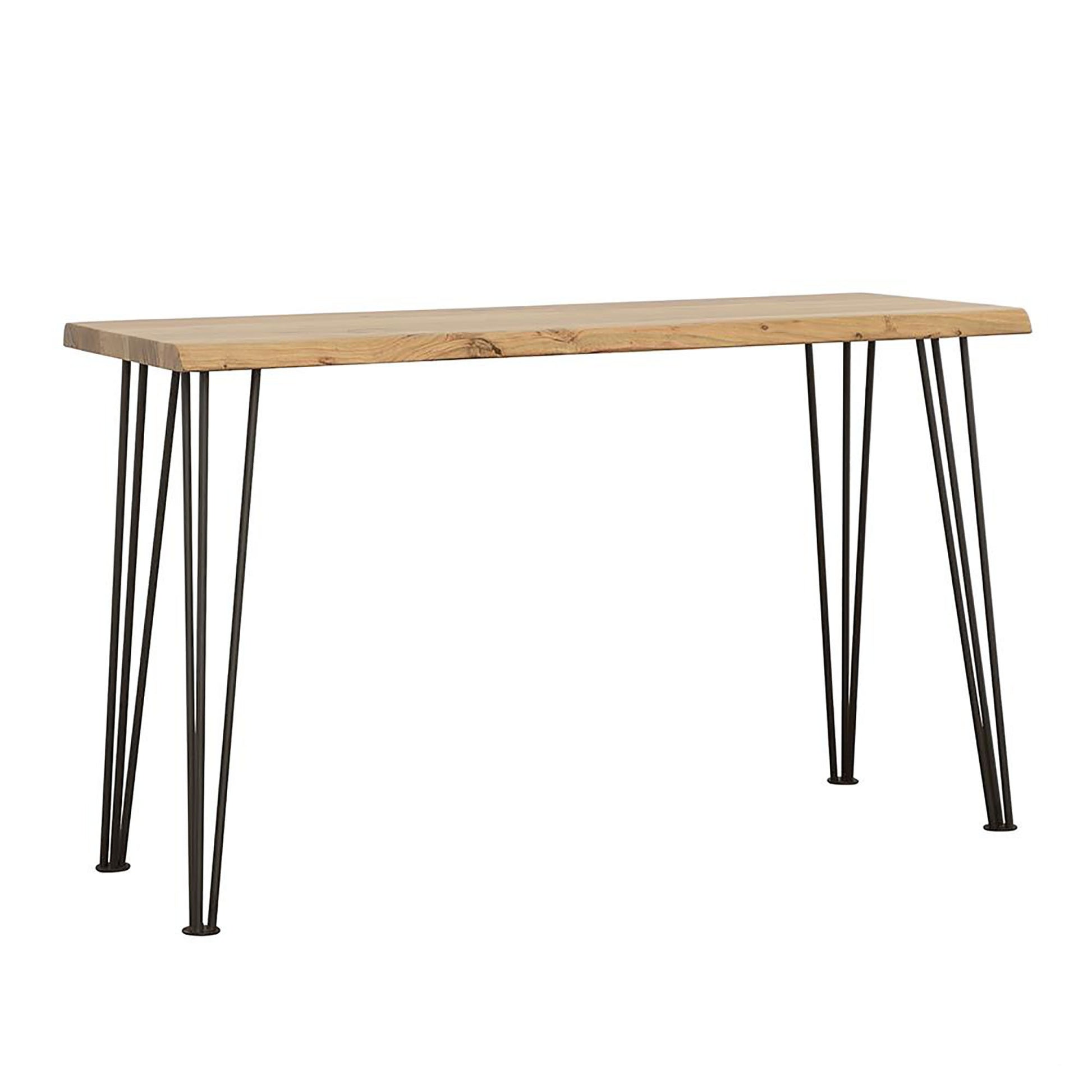 Natural And Matte Black Sofa Table With Hairpin Leg Brown Primary Living Space Farmhouse,Rustic Tabeltop Acacia Rectangular Coffee & End Tables Powder Coated Wood
