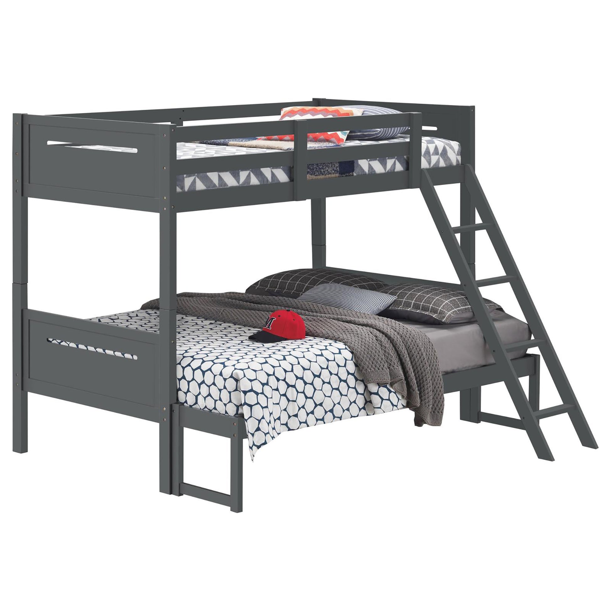 Grey Twin Full Bunk Bed With Built In Ladder Grey Wood Gray Bedroom Transitional Rubberwood Bunk Wood