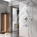 Drill Free Stainless Steel Slide Bar Combo Rain Showerhead 7 Setting Hand, Dual Shower Head Spa System With Tup Spout Rough In Valve Included Chrome Abs