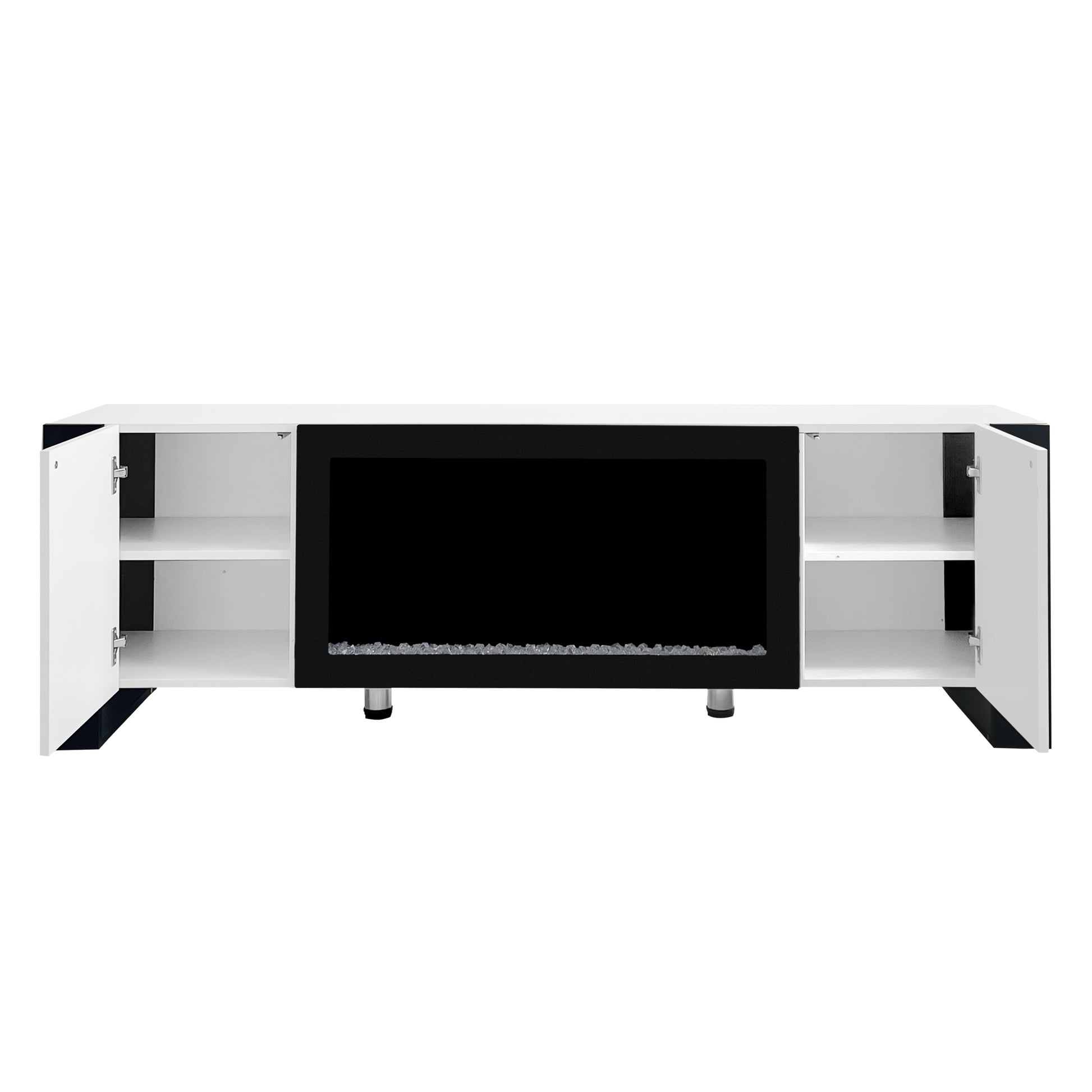 Modern Tv Stand With 34.2" Non Heating Electric Fireplace, High Gloss Entertainment Center With 2 Cabinets, Media Console For Tvs Up To 78", White White Primary Living Space 70 79 Inches 70 79 Inches Modern Mdf