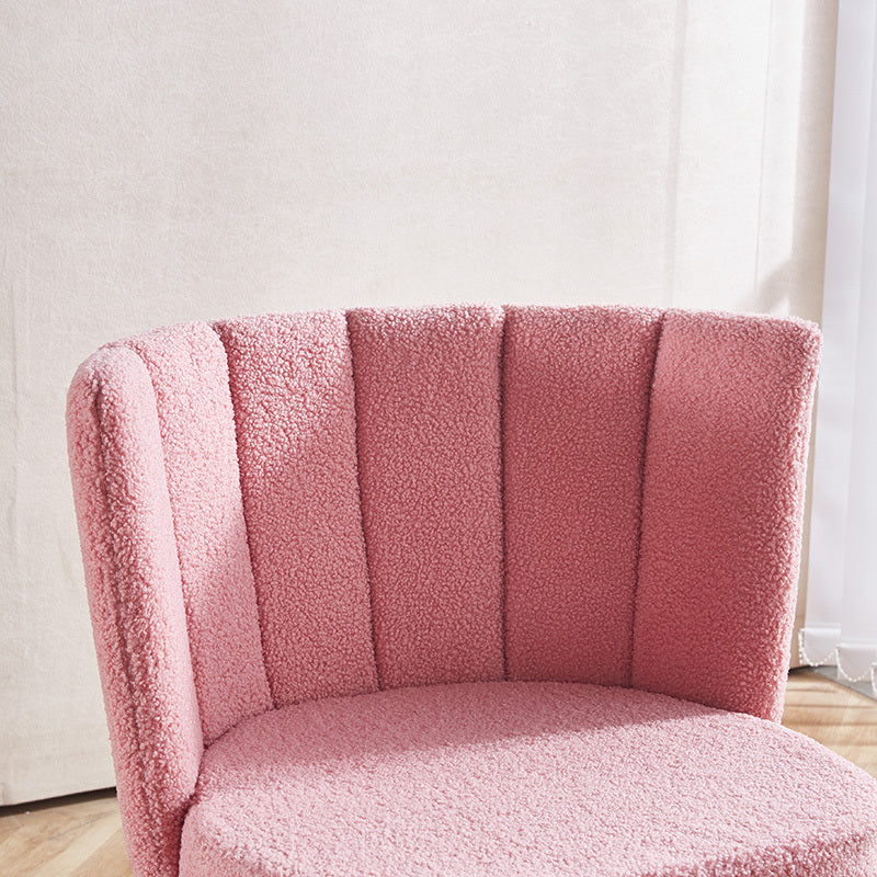 Set Of 1,Home Office Chair,Fluffy Fuzzy Comfortable Makeup Vanity Chair ,Swivel Desk Chair Height Adjustable Dressing Chair For Bedroom Pink White Fabric Metal