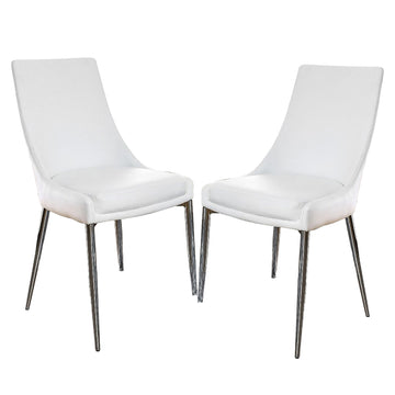 Set Of 2Dining Chairs In Sliver And White Solid White Dining Room Dining Chairs Faux Leather
