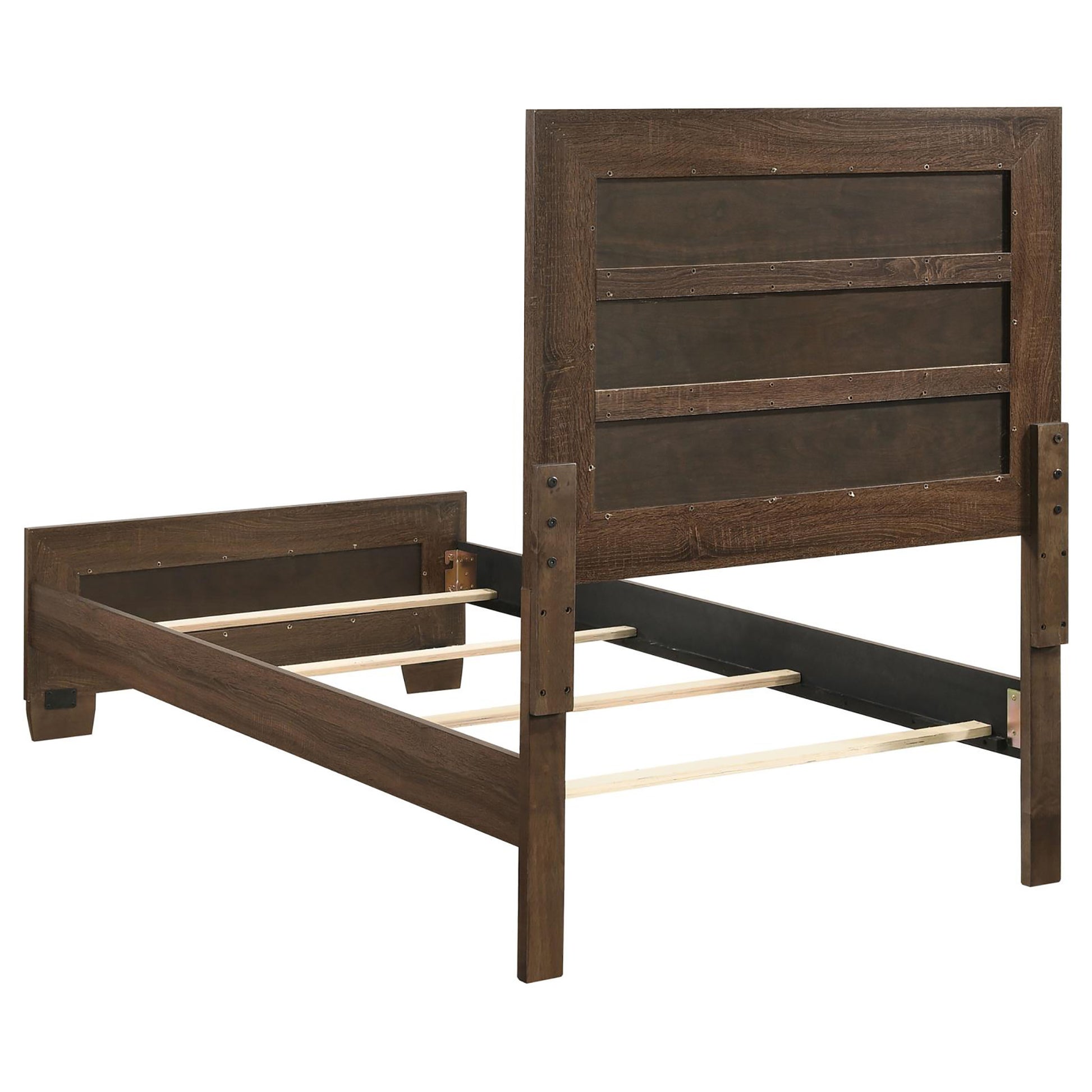 Medium Warm Brown Twin Panel Bed Box Spring Required Twin Brown Wood Brown Bedroom Transitional Rubberwood Kids Wood