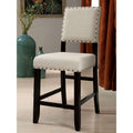 Set Of 2 Counter Height Chairs In Antique Black And Beige Solid Antique Black Dining Room Wood Fabric