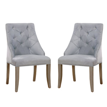 Set Of 2 Flannelette Upholstered Dining Side Chair In Silver And Light Gray Solid Light Gray Dining Room Dining Chairs Solid Back Wood Fabric