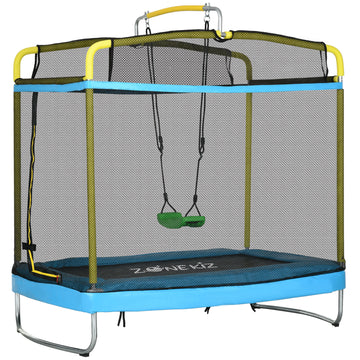 Qaba 3 In 1 Trampoline For Kids, 6.9' Kids Trampoline With Enclosure, Swing, Gymnastics Bar, Toddler Trampoline For Outdoor Indoor Use, Light Blue Blue Steel