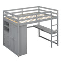 Wood Full Size Loft Bed With Built In Wardrobe, Desk, Storage Shelves And Drawers, Gray Box Spring Not Required Full Gray Wood Bedroom Bed Frame Solid Wood Mdf