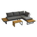 Aluminum Patio Furniture Set, Outdoor L Shaped Sectional Sofa With Plastic Wood Side Table And Soft Cushion For Backyard Poolside Gray Yellow Aluminum