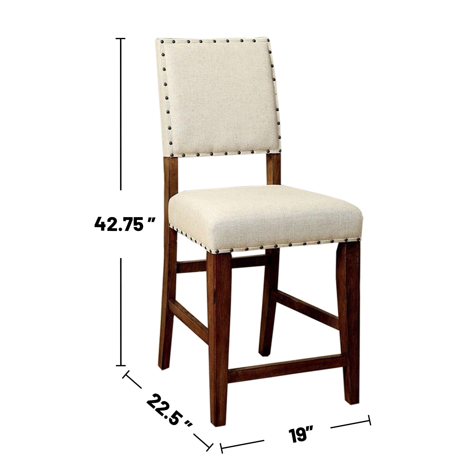 Set Of 2 Counter Height Chairs In Rustic Oak And Ivory Oak Dining Room Dining Chairs Wood Fabric