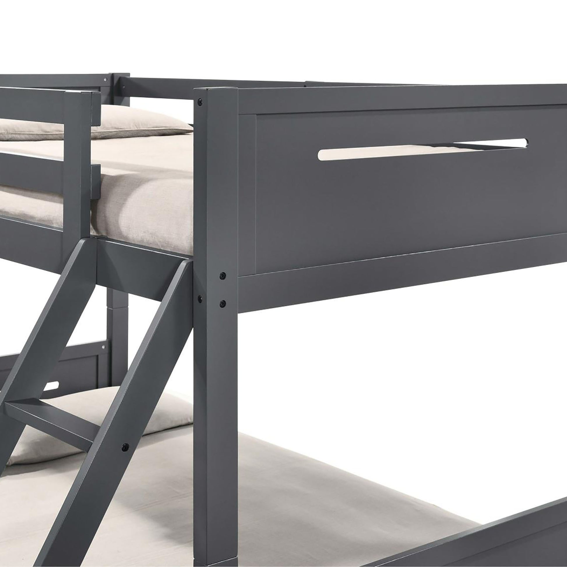 Grey Twin Full Bunk Bed With Built In Ladder Grey Wood Gray Bedroom Transitional Rubberwood Bunk Wood