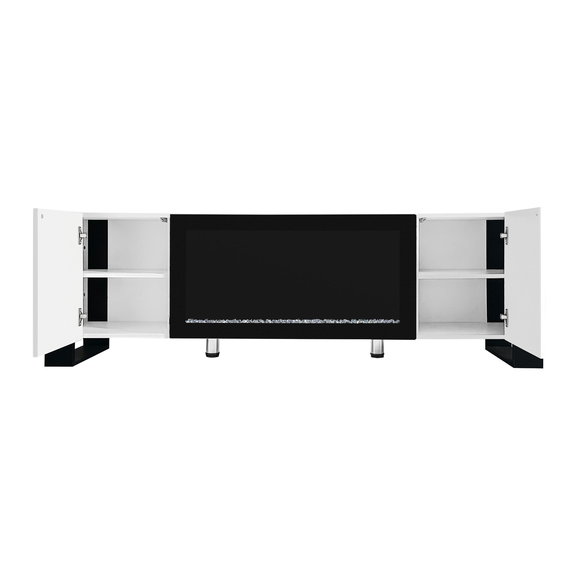 Modern Tv Stand With 34.2" Non Heating Electric Fireplace, High Gloss Entertainment Center With 2 Cabinets, Media Console For Tvs Up To 78", White White Primary Living Space 70 79 Inches 70 79 Inches Modern Mdf