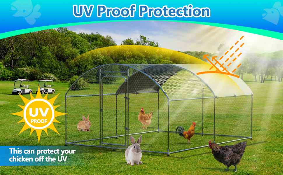 Metal Large Chicken Coop Walk In Poultry Cage Large Chicken Run Arc Shaped Cage With Waterproof Anti Ultravioletcover, 1.00" Diameter Tube 9.8' L X 13.1' W X 6.4' H Silver Steel