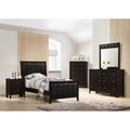 Cappuccino And Black Twin Panel Bed Box Spring Required Twin Brown Wood Bedroom Contemporary,Modern Rubberwood Panel Faux Leather Wood