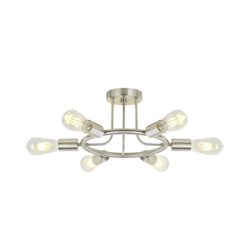 6 Light Modern Sputnik Lights Semi Flush Mount Ceiling Light Brushed Nickel Finished Brushed Nickel Metal