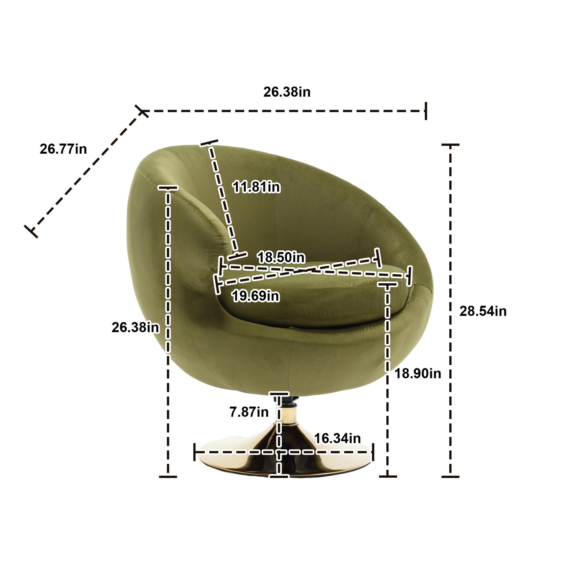 360 Degree Swivel Cuddle Barrel Accent Chairs, Round Armchairs With Wide Upholstered, Fluffy Fabric Chair For Living Room, Bedroom, Office, Waiting Rooms Olive Green Velvet