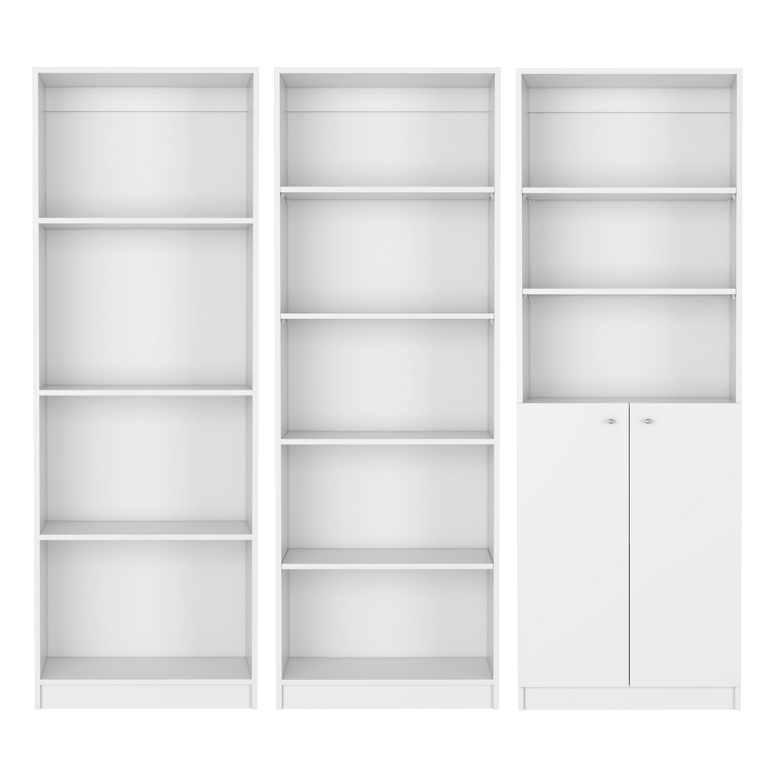 Utah 3 Piece Living Room Set With 3 Bookcases, White White Particle Board Engineered Wood