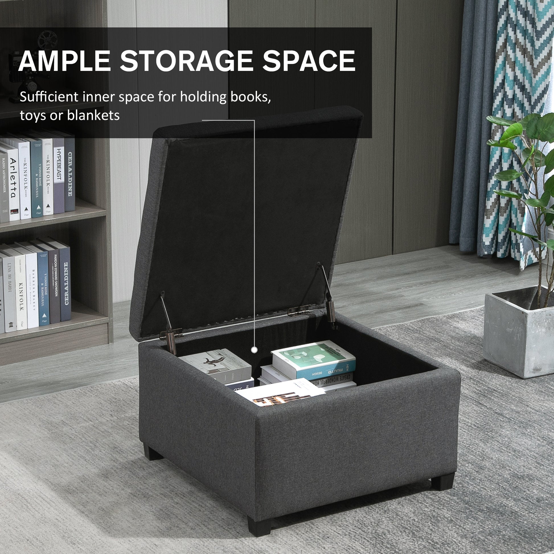 Homcom Fabric Tufted Storage Ottoman With Flip Top Seat Lid, Metal Hinge And Stable Eucalyptus Wood Frame For Living Room, Entryway, Or Bedroom, Grey Gray Plastic