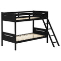 Black Twin Twin Bunk Bed With Built In Ladder Twin Black Wood Bedroom Transitional Rubberwood Bunk Wood