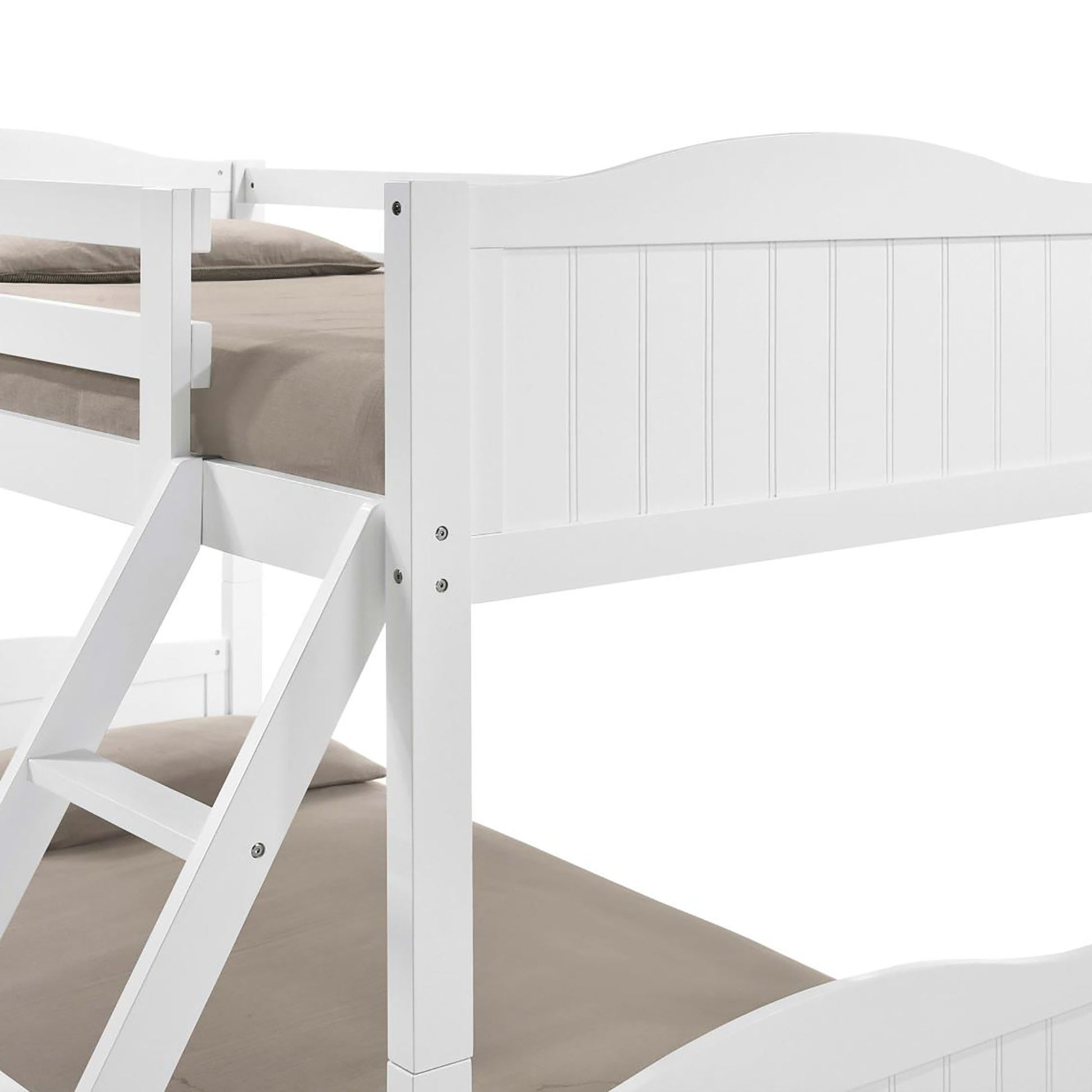 White Twin Full Bunk Bed With Arched Headboard White Wood White Bedroom Transitional Rubberwood Bunk Wood