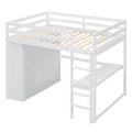 Wood Full Size Loft Bed With Built In Wardrobe, Desk, Storage Shelves And Drawers, White Box Spring Not Required Full White Wood Bedroom Bed Frame Solid Wood Mdf