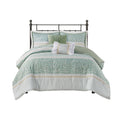 5 Piece Seersucker Comforter Set With Throw Pillows Green Polyester