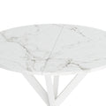 31.5'' Modern Cross Leg Round Dining Table, White Marble Top Occasional Table, Two Piece Removable Top, Matte Finish Iron Legs White Mdf Metal