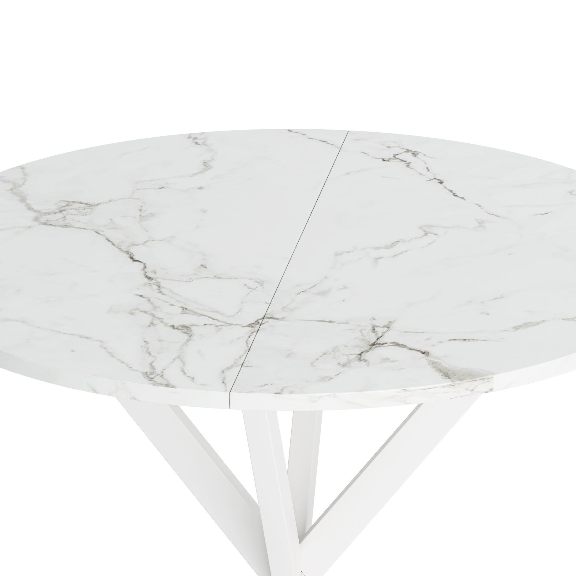 31.5'' Modern Cross Leg Round Dining Table, White Marble Top Occasional Table, Two Piece Removable Top, Matte Finish Iron Legs White Mdf Metal