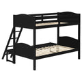 Black Twin Full Bunk Bed With Arched Headboard Black Wood Bedroom Transitional Rubberwood Bunk Wood