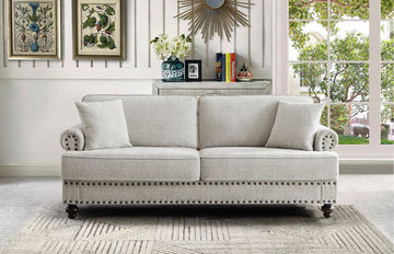 82" Chenille Modern Upholstered Sofas 2 Seater Couches With Nails And Armrests White White Primary Living Space American Design Polyester Chenille 3 Seat