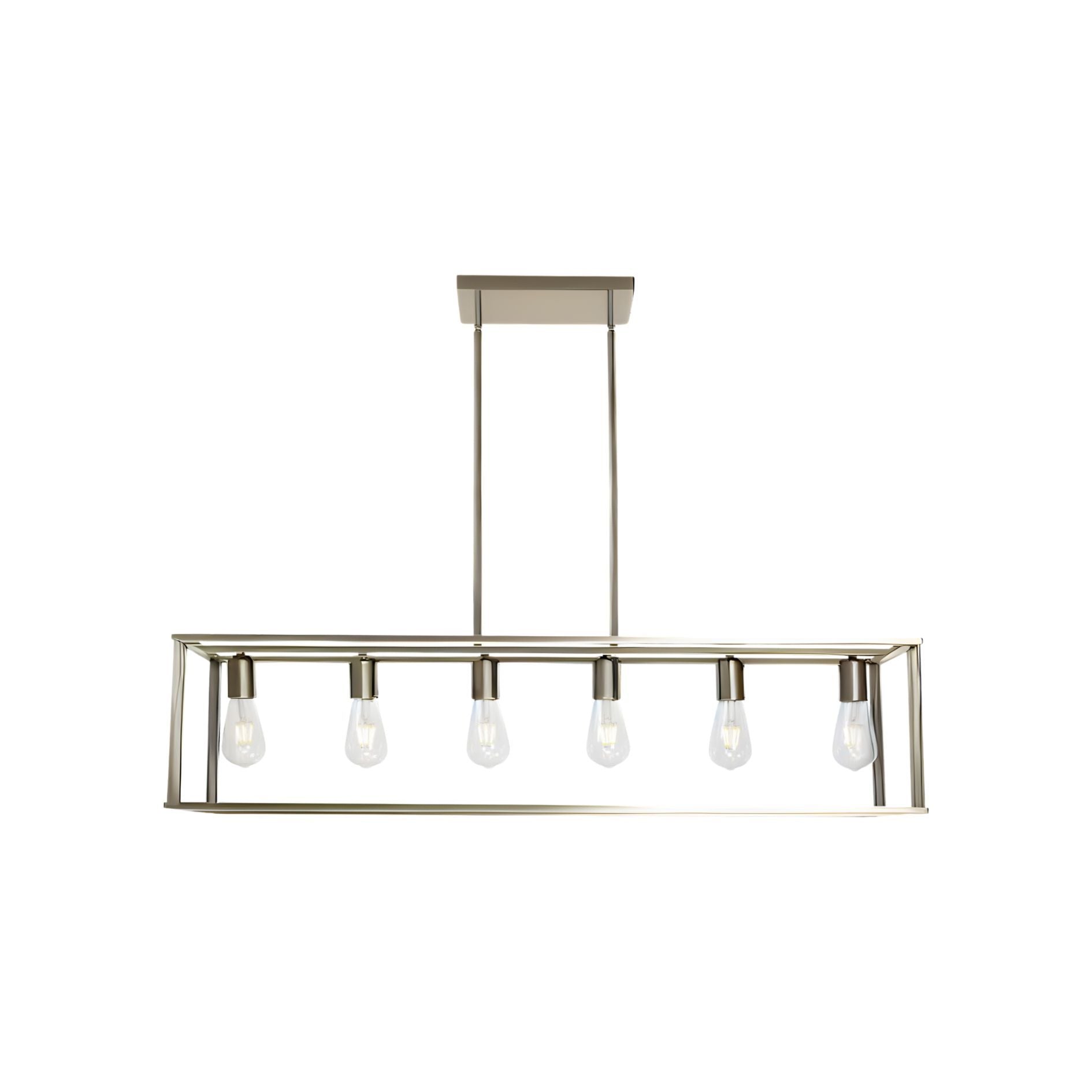 6 Light Rectangle Chandelier Contemporary Farmhouse Linear Pendant Lighting Brushed Nickel Industrial Vintage Kitchen Island Metal Cage Ceiling Light Fixture Brushed Nickel Metal