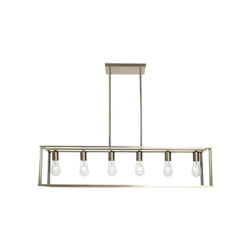 6 Light Rectangle Chandelier Contemporary Farmhouse Linear Pendant Lighting Brushed Nickel Industrial Vintage Kitchen Island Metal Cage Ceiling Light Fixture Brushed Nickel Metal