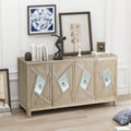 Modern 4 Door Cabinet With Mirrored Decorative Doors,For Bedroom,Living Room,Office,Easy Assembly, Wood Color Wood Mdf