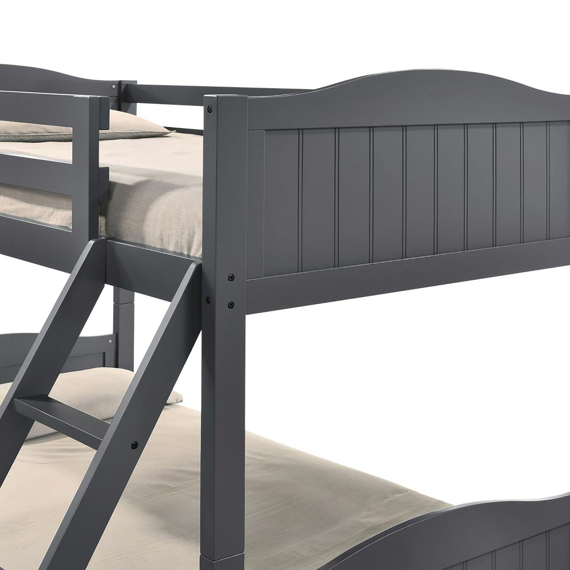 Grey Twin Full Bunk Bed With Arched Headboard Grey Wood Gray Bedroom Transitional Rubberwood Bunk Wood