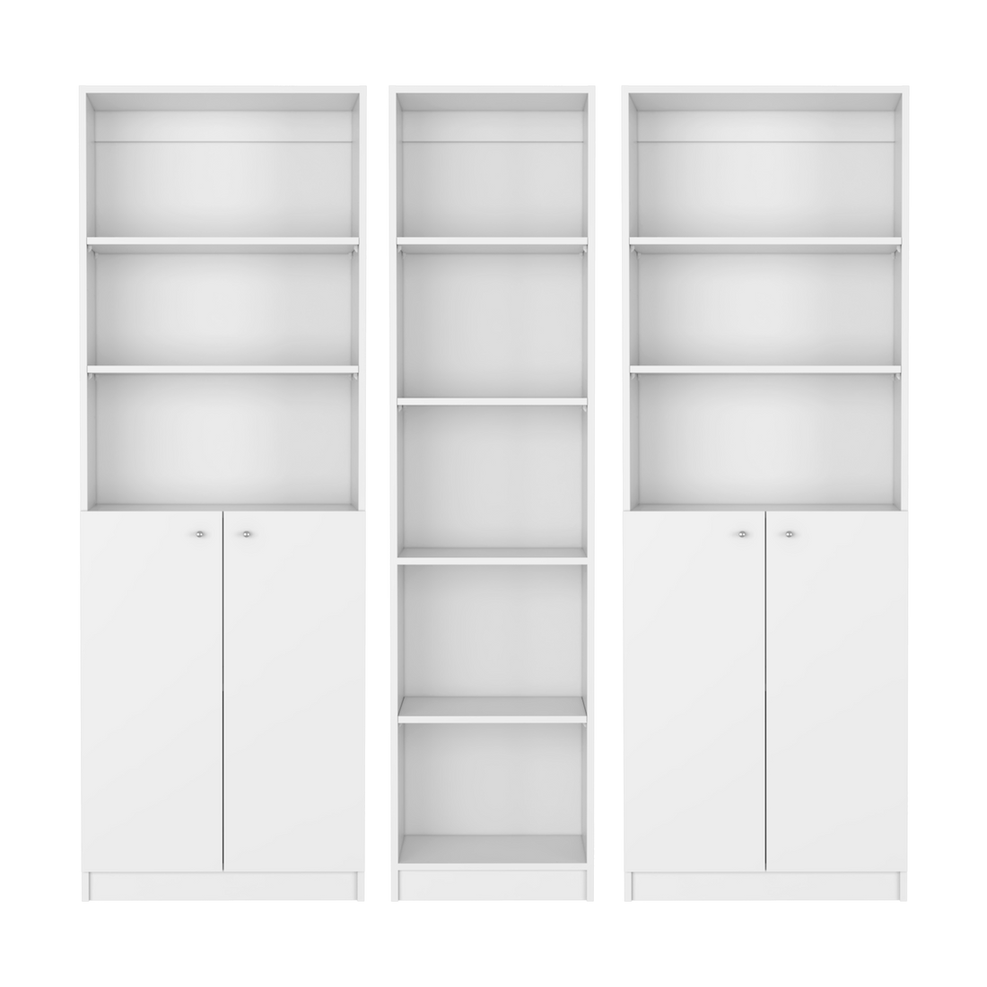 Levan 3 Piece Living Room Set With 3 Bookcases, White White Particle Board Engineered Wood