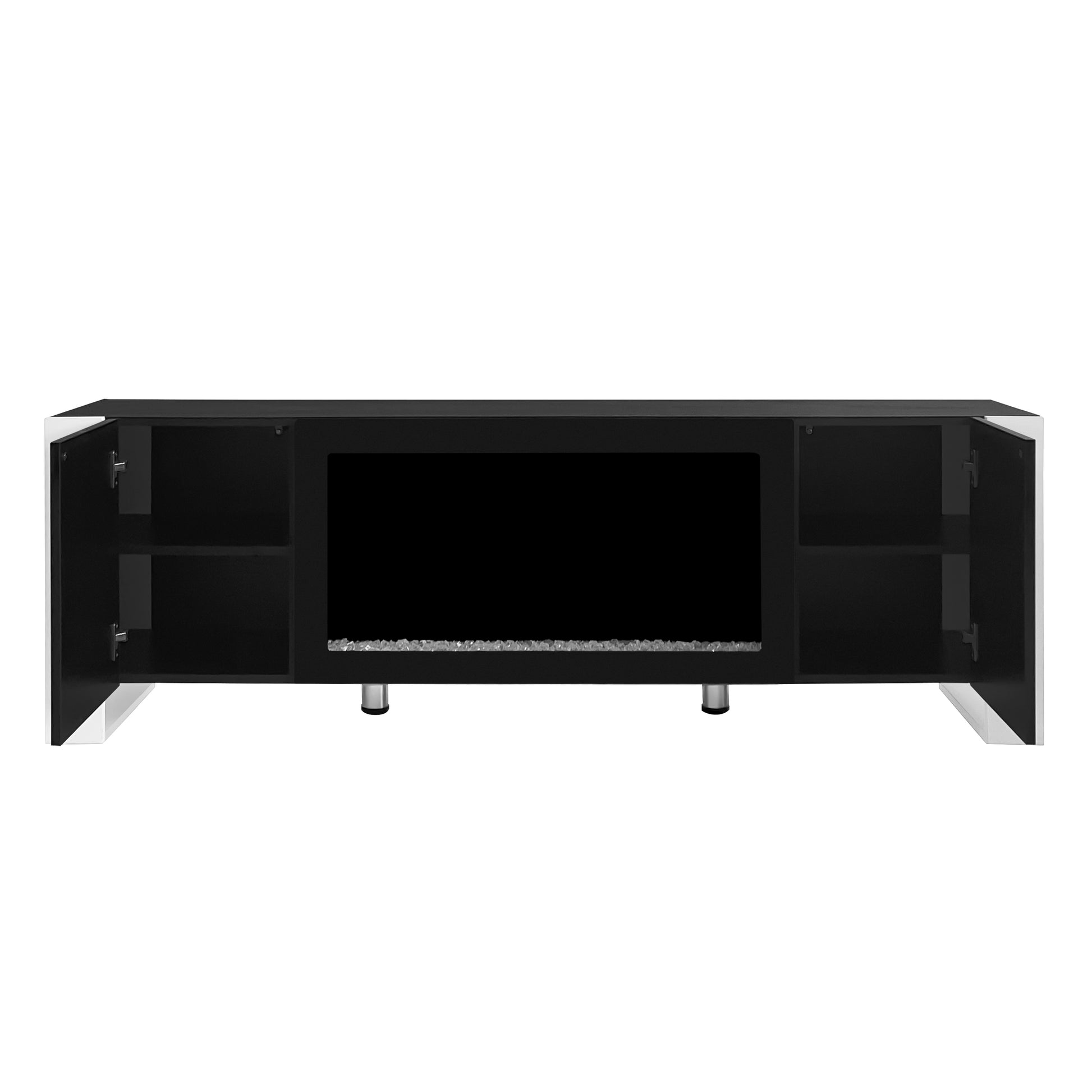 Modern Tv Stand With 34.2" Non Heating Electric Fireplace, High Gloss Entertainment Center With 2 Cabinets, Media Console For Tvs Up To 78", Black Black Primary Living Space 70 79 Inches 70 79 Inches Modern Mdf