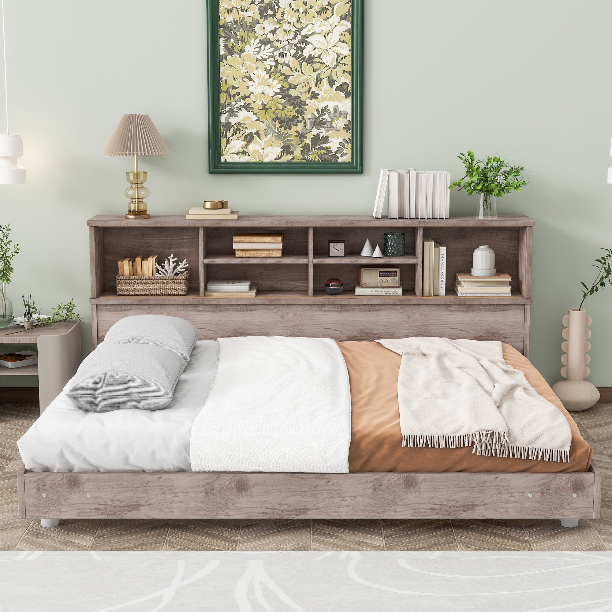 Full Size Daybed Frame With Storage Bookcases,Wood Light Oak Light Oak Solid Wood Mdf