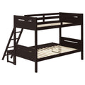 Espresso Twin Full Bunk Bed With Built In Ladder Brown Wood Espresso Bedroom Transitional Rubberwood Bunk Wood