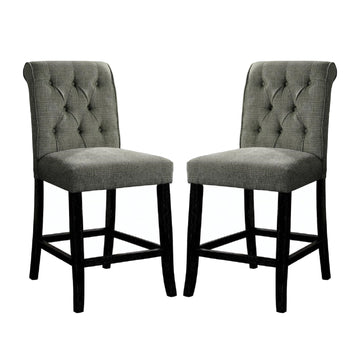 Set Of 2 Fabric Upholstered Dining Chairs In Antique Black And Gray Solid Antique Black Dining Room Wood Fabric