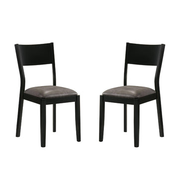 Set Of 2 Paddeddining Chairs In Black And Gray Finish Solid Black Dining Room Dining Chairs Faux Leather