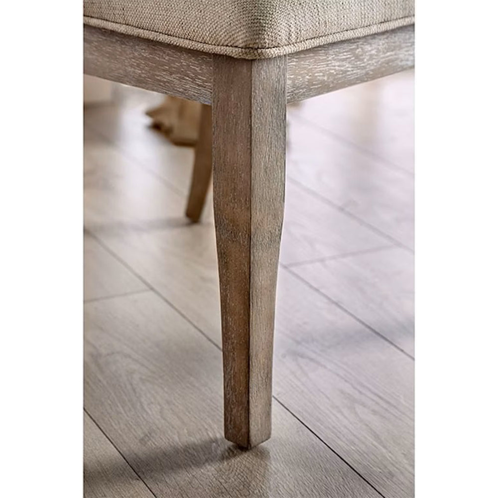 Set Of 2 Beige Upholstered Side Chairs In Rustic Natural Tone Solid Natural Dining Room Dining Chairs Tufted Back Wood Fabric